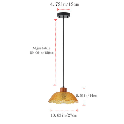 1-Light Vintage Pendant Light Amber Glass Shade Matte Black Farmhouse Kitchen Island
