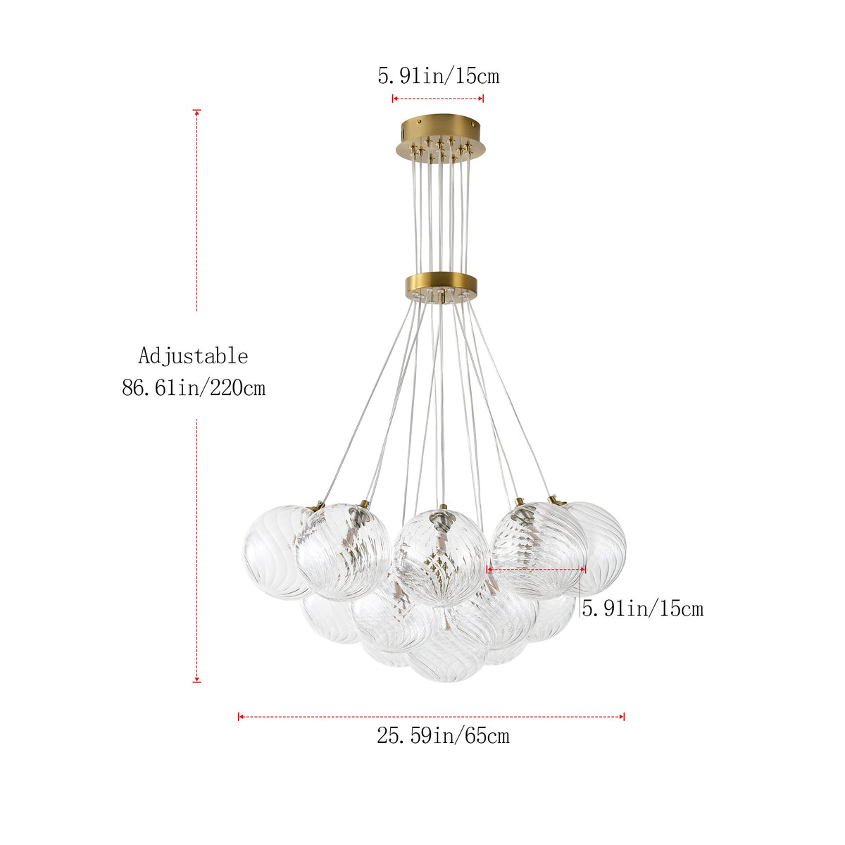 13&19-Light Modern Luxury Glass Globe Chandelier Copper Finish Cluster Pendant Light