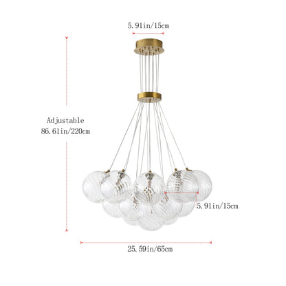 13&19-Light Modern Luxury Glass Globe Chandelier Copper Finish Cluster Pendant Light