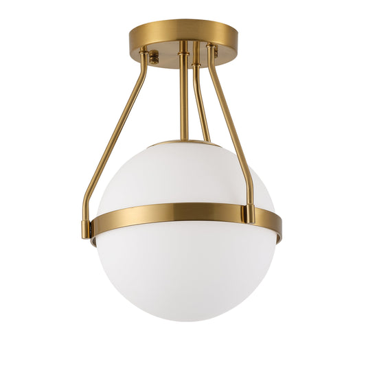 1-Light White Jade Acid Wash Globe Shade Semi-Flush Mount Lighting