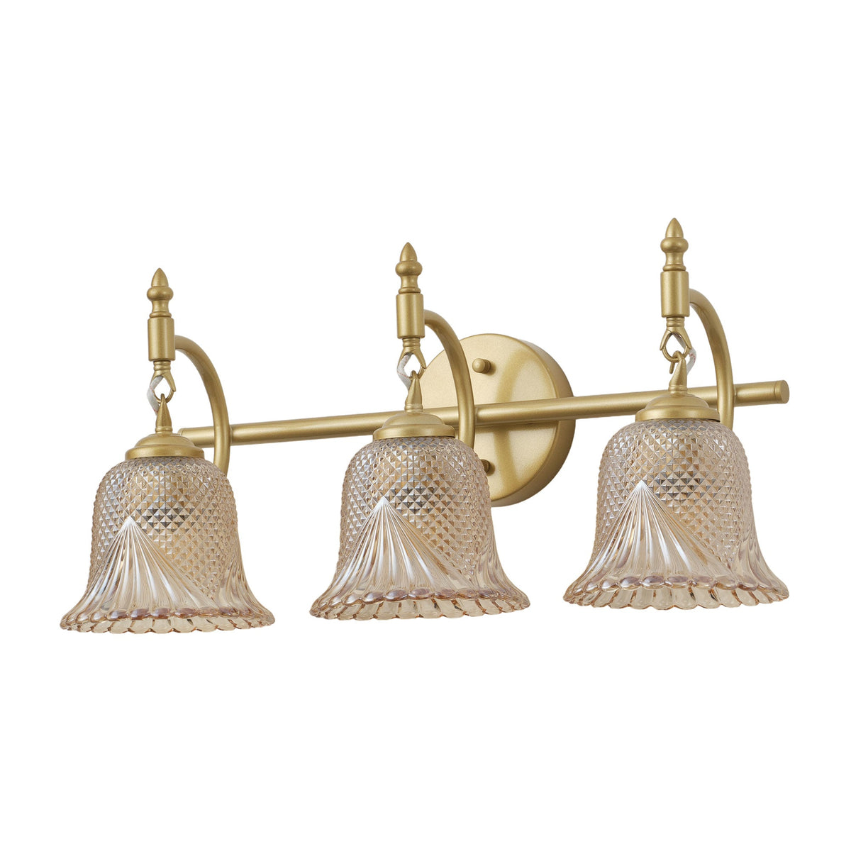 3 Light Gold Vanity Light With Amber Glass Shades