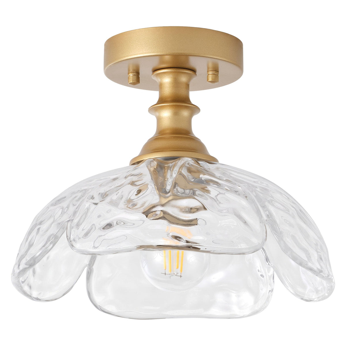 1-Light Gold Petal Glass Semi Flush Mount Light