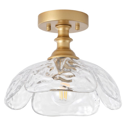 1-Light Gold Petal Glass Semi Flush Mount Light