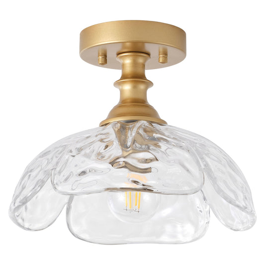 1-Light Gold Petal Glass Semi Flush Mount Light