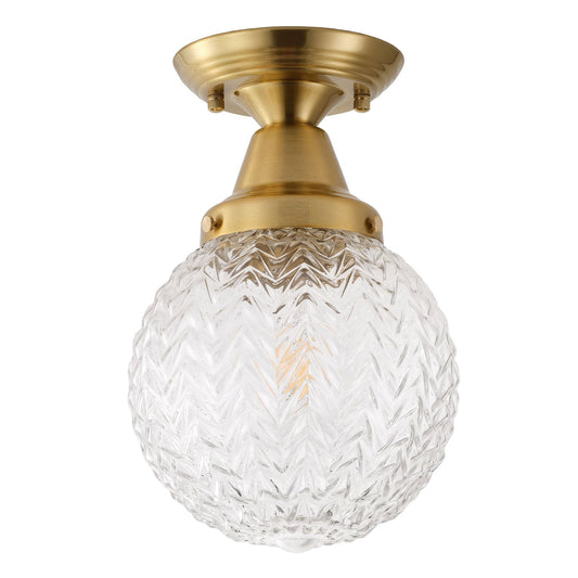 1-Light Clear Textured Glass  Semi Flush Mount Light
