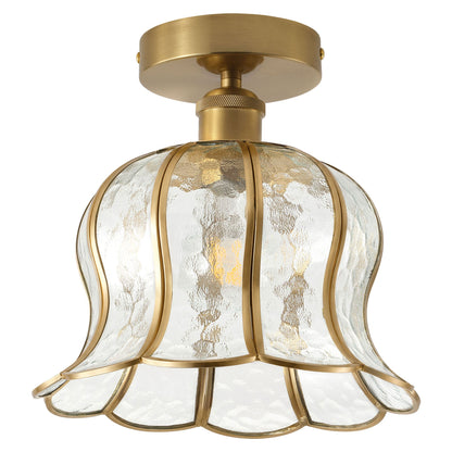 1-Light Green / Gold Semi Flush Mount Light Bedroom Glass Ceiling Light