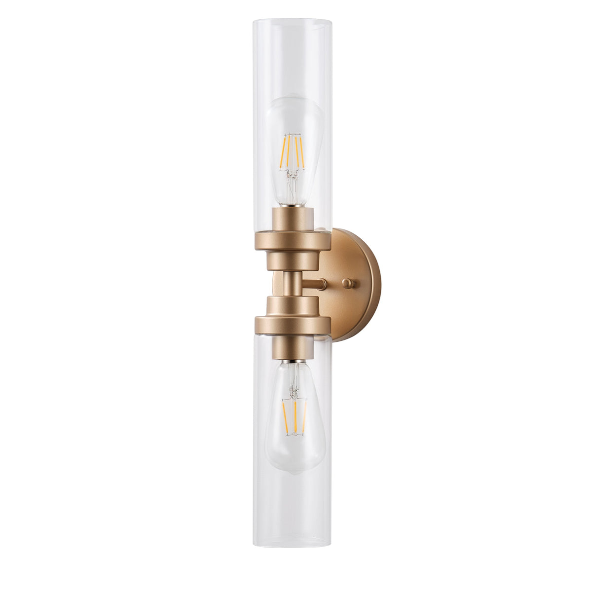 2-Light Clear Glass Cylindrical Shade Wall Sconces