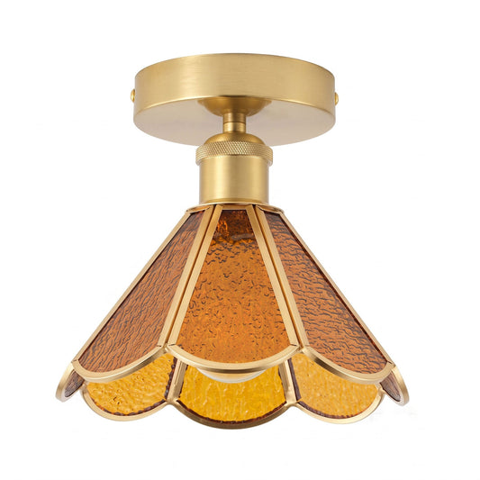 1-Light Vintage Colored Glass Semi Flush Mount Ceiling Light for Bedroom Hallway