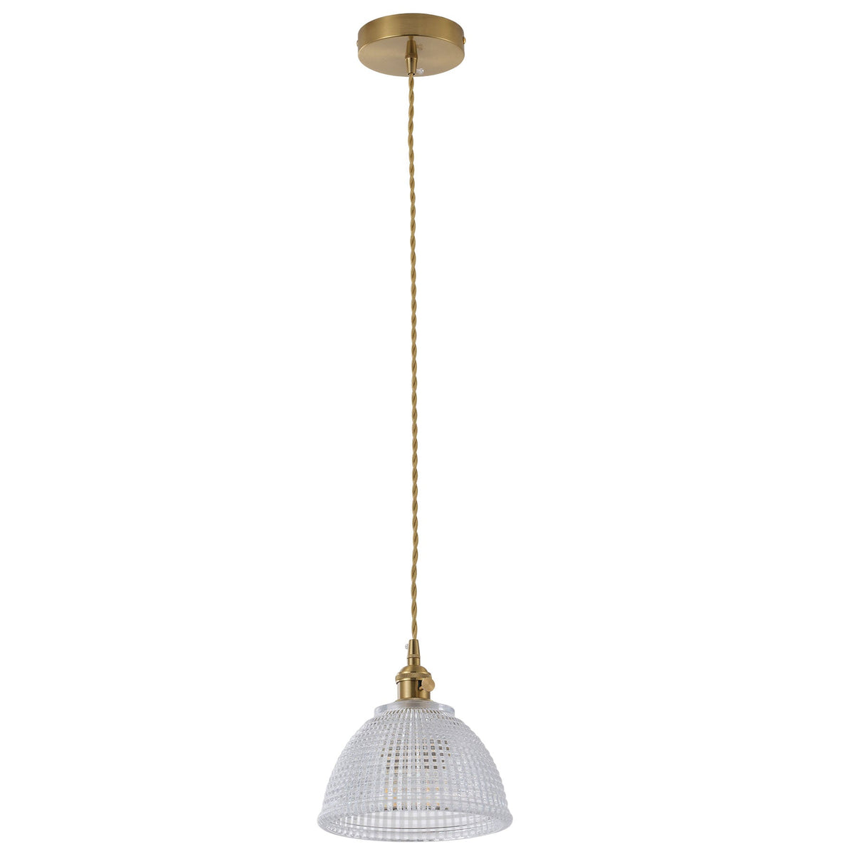 1-Light Clear Grid Glass Hanging Light for Kitchen Island