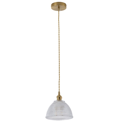 1-Light Clear Grid Glass Hanging Light for Kitchen Island