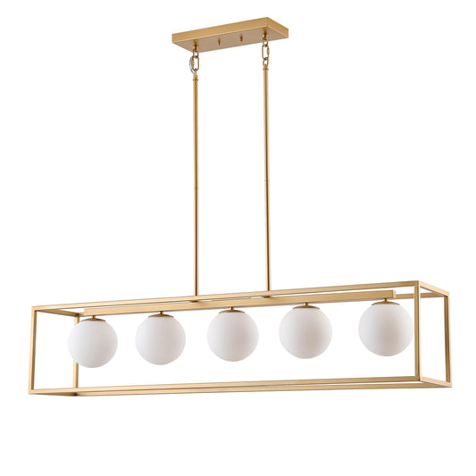 5-Light White Jade Acid Washed Globe Shade Kitchen Island Lights