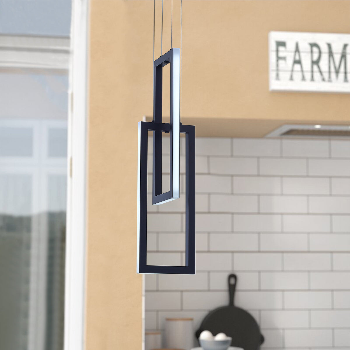 2-Lights Two Rectangle Stacked LED Chandelier