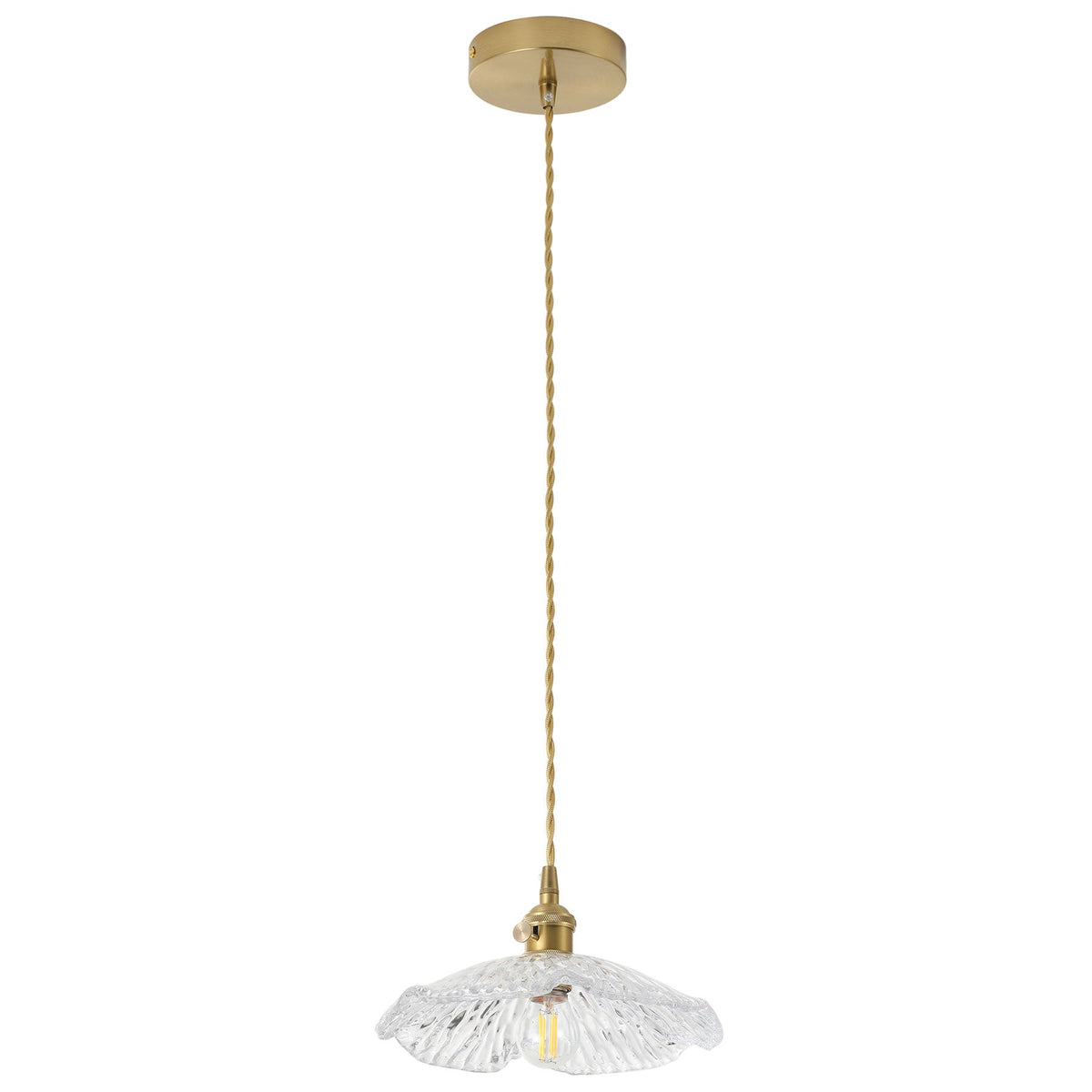 1-Light Clear Pleated Scalloped Glass Pendant Light