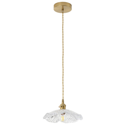 1-Light Clear Pleated Scalloped Glass Pendant Light