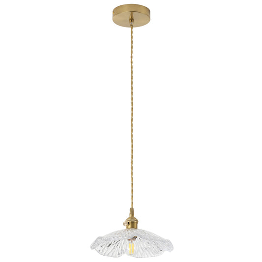 1-Light Clear Pleated Scalloped Glass Pendant Light