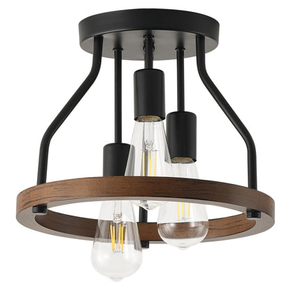 3-Lights  Skeletonized Metal Frame Semi-Flush Mount Lighting