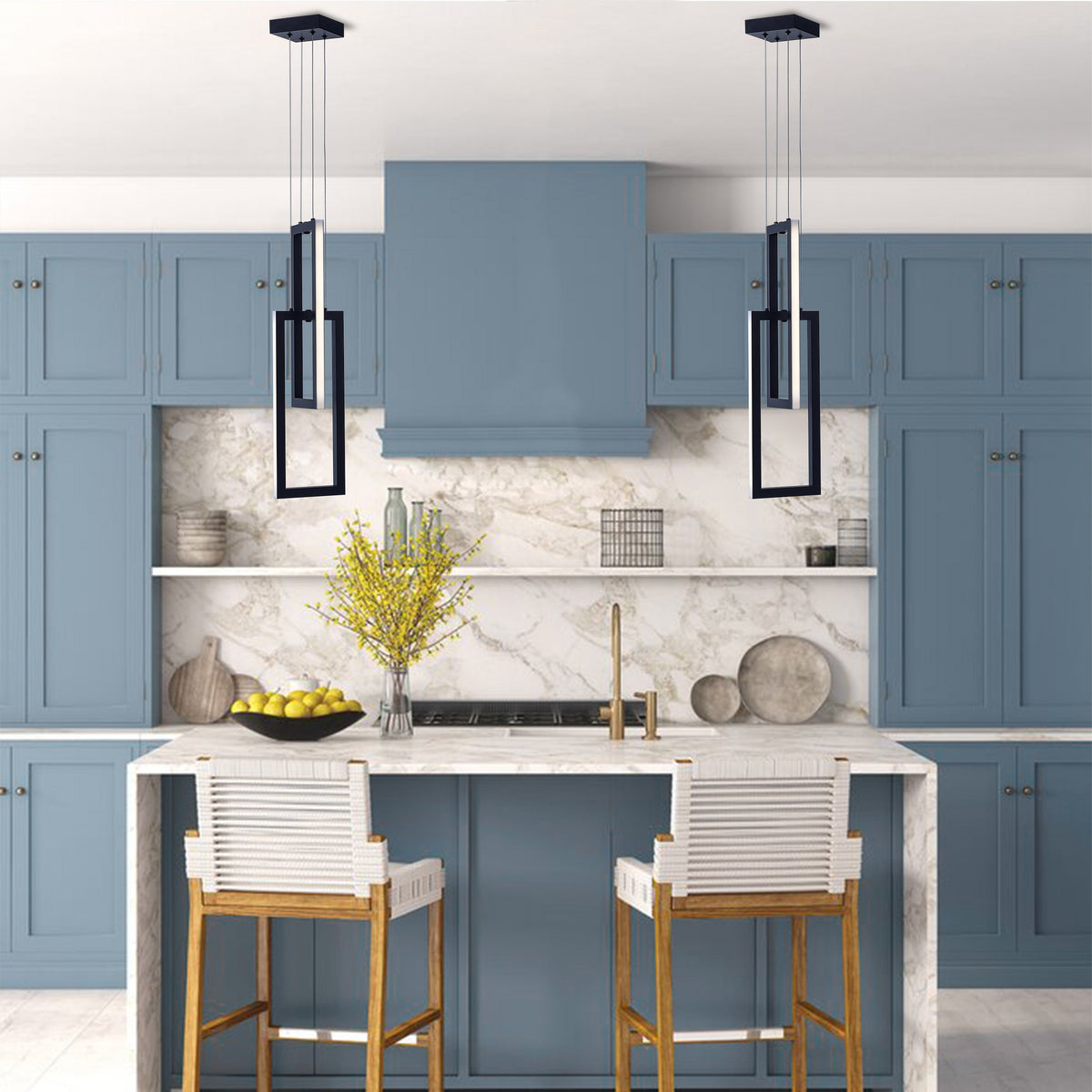 2-Lights Two Rectangle Stacked LED Chandelier