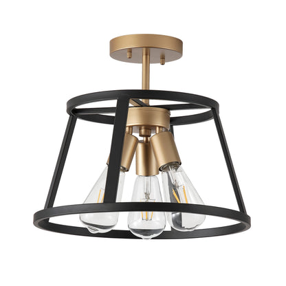 3-Lights Round Metal Frame Semi-Flush Mount Lighting