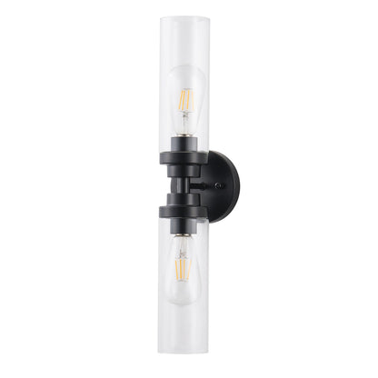 2-Light Clear Glass Cylindrical Shade Wall Sconces