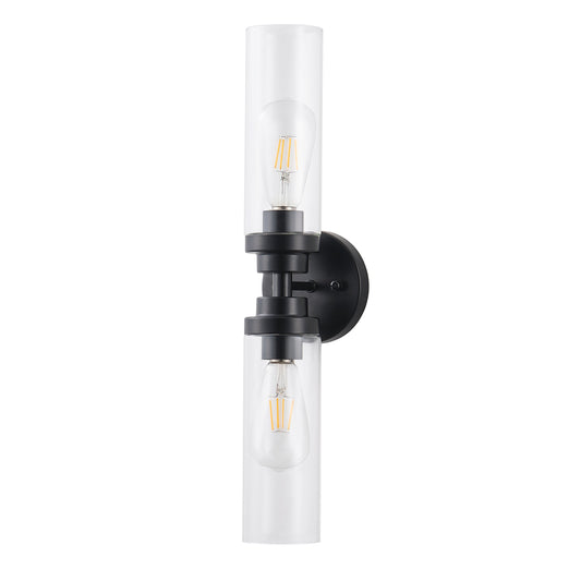 2-Light Clear Glass Cylindrical Shade Wall Sconces