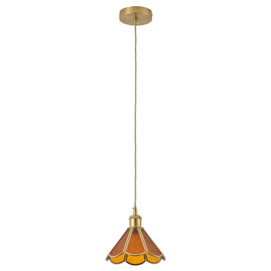 1 Light Tiffany Style Amber / Blue Glass Petal Pendant Light