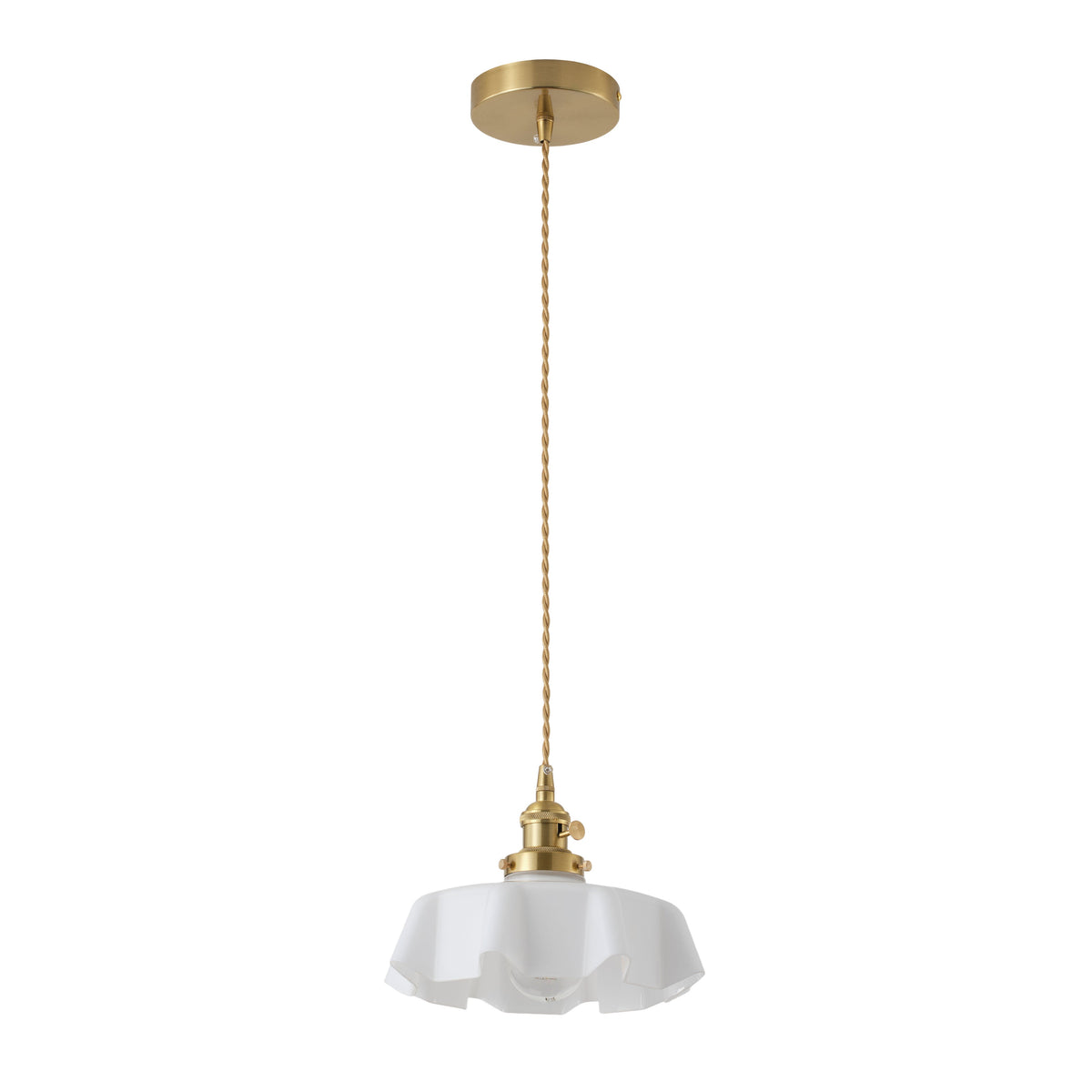 1 Light Vintage Brass Pendant Light With Opal Glass