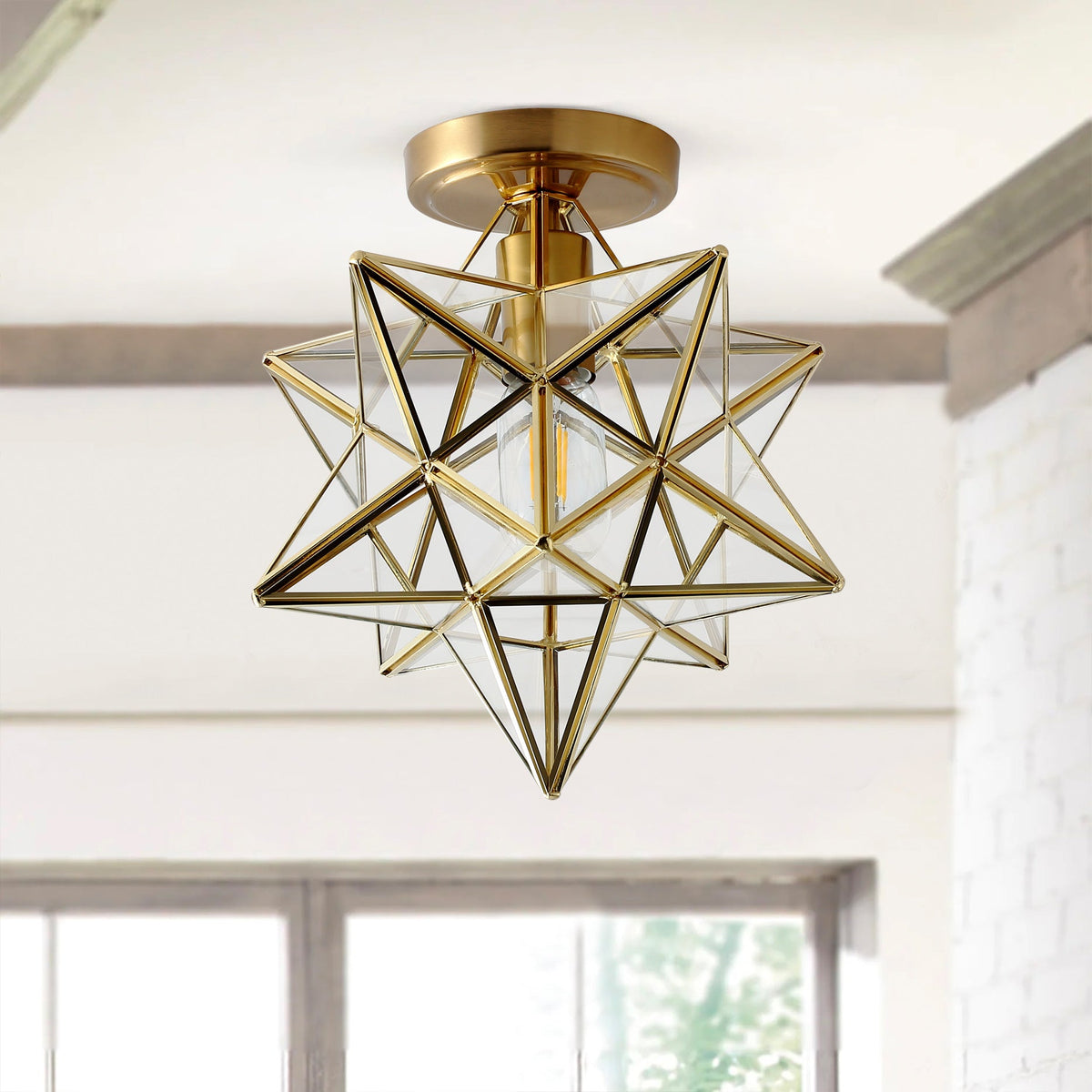 1-Light Geometric Star Semi-Flush Mount Lighting