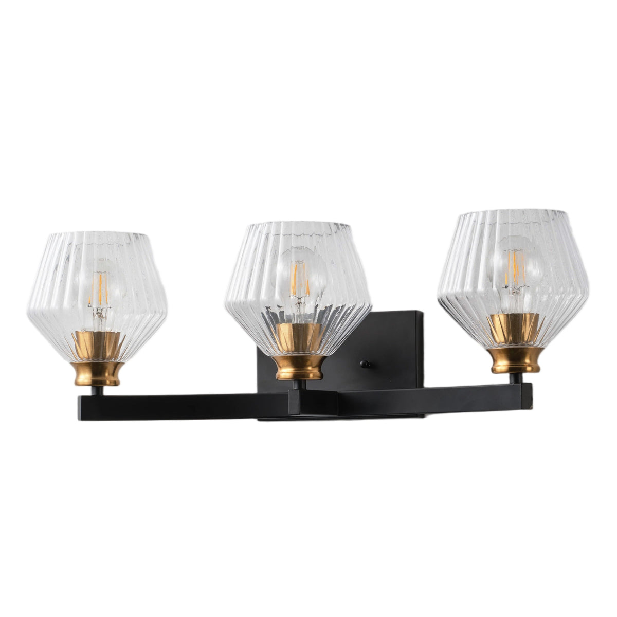 3-Light & 4-Light  Black Bathroom Vanity Light with Ribbed Glass