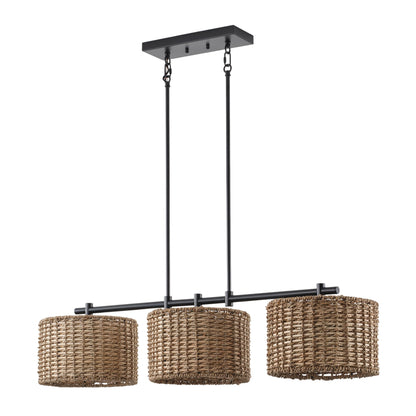 3-Light Boho Chandelier Woven Pendant for Kitchen