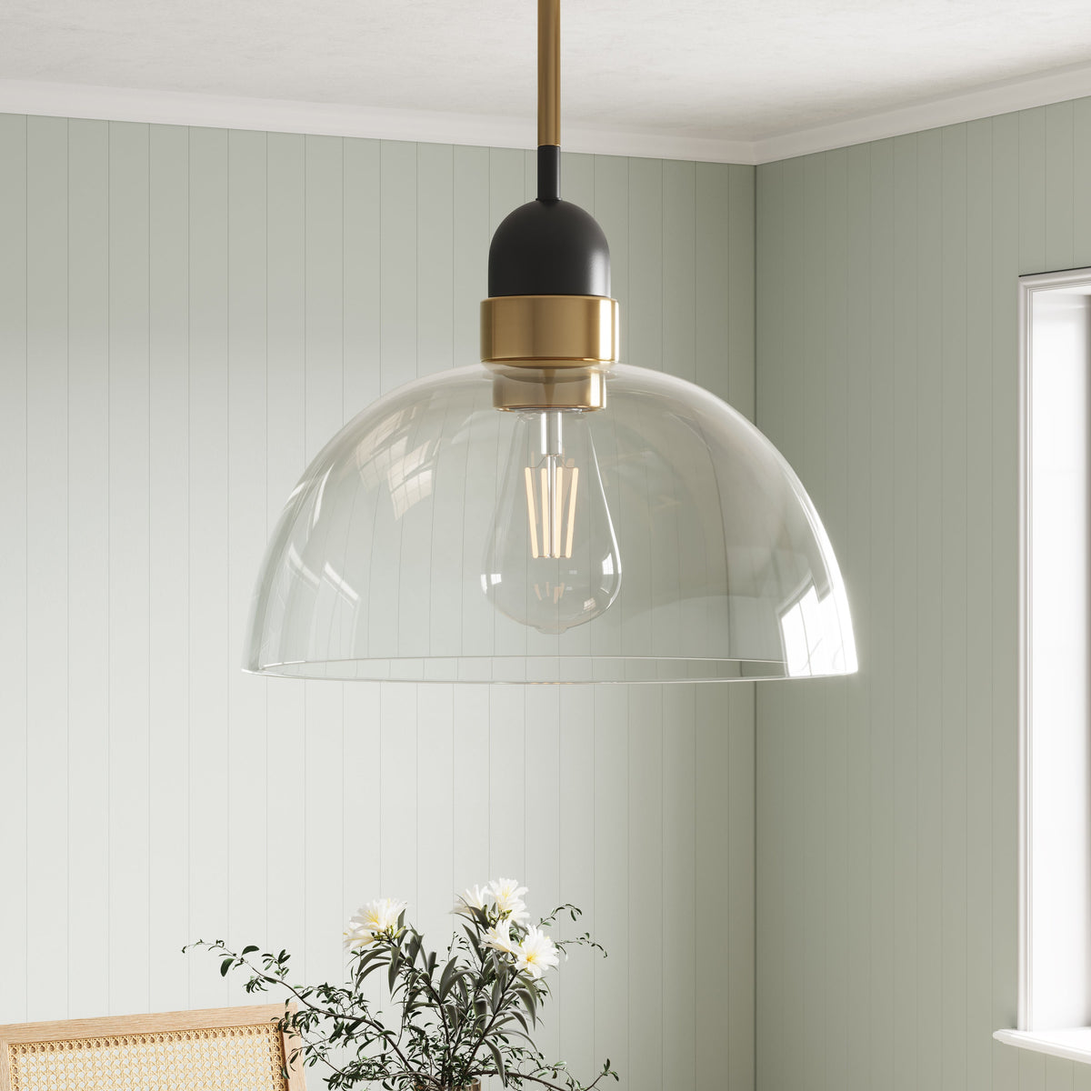 1-Light Industrial Clear Glass Pendant Lighting