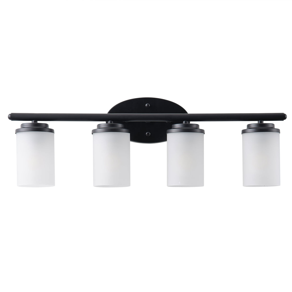 4-Light Vanity Light Over Mirror with White Cylinder Glass Shade