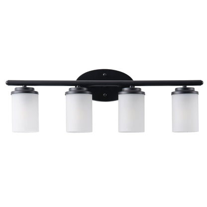 4-Light Vanity Light Over Mirror with White Cylinder Glass Shade