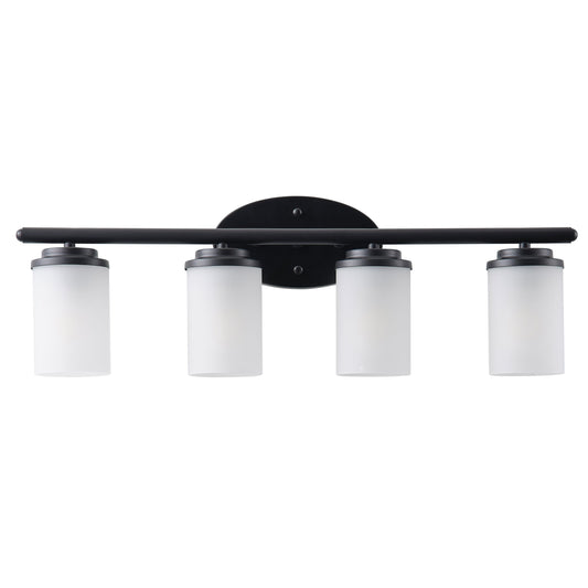 4-Light Vanity Light Over Mirror with White Cylinder Glass Shade