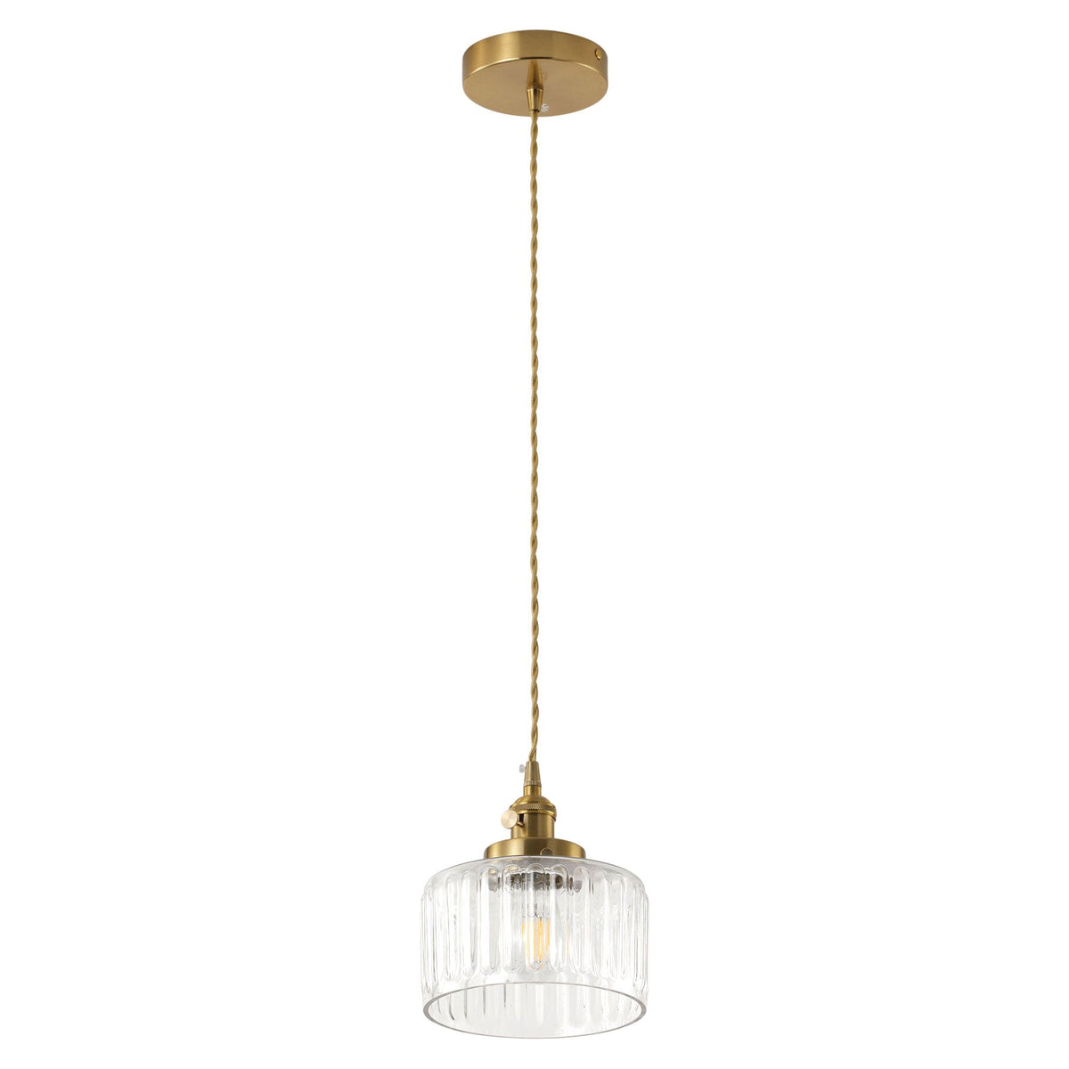 1-Light Clear Ribbed Glass Shade Adds Texture Pendant Light