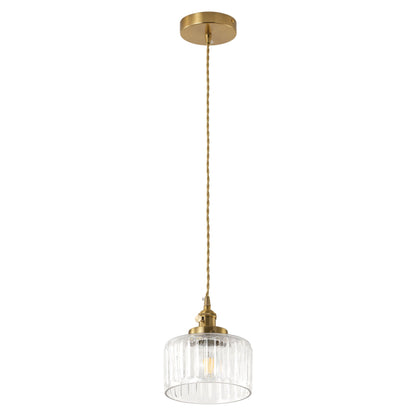 1-Light Clear Ribbed Glass Shade Adds Texture Pendant Light