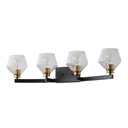 3-Light & 4-Light  Black Bathroom Vanity Light with Ribbed Glass