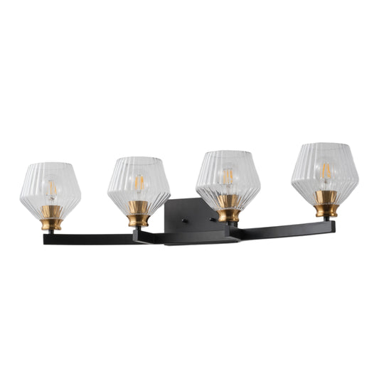 3-Light & 4-Light  Black Bathroom Vanity Light with Ribbed Glass