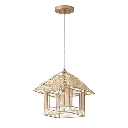 1-Light House Shape Lampshade Openwork Design Pendant Lighting
