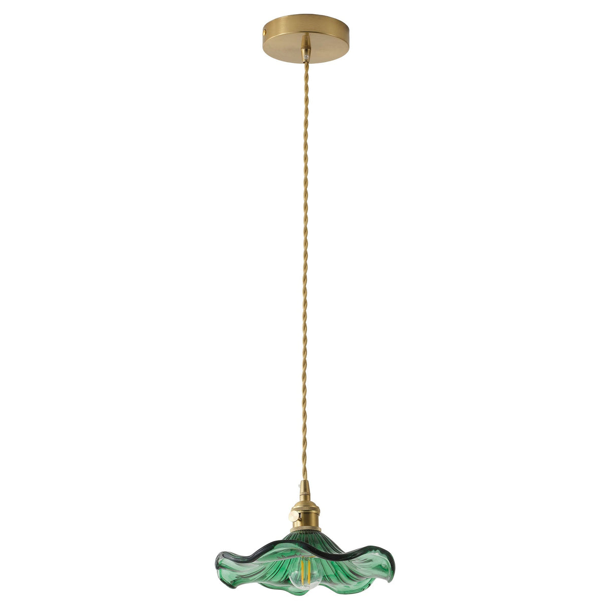 1-Light Green Glass Shade Wavy Flower Shape Pendant Light