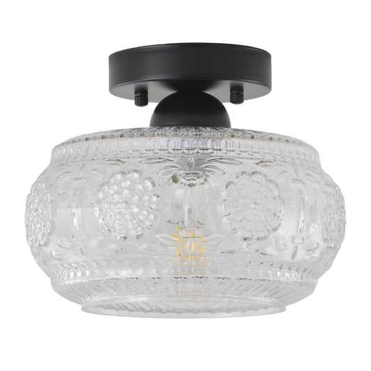 1-Light Vintage Semi Flush Mount Ceiling Light Clear Glass