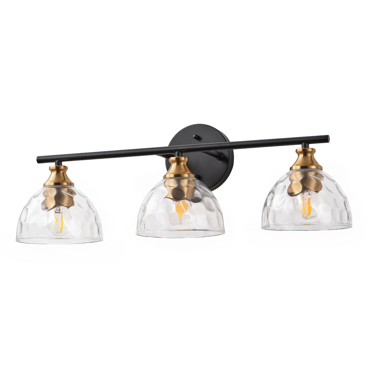 3-Light Matte Black Vanity Light with Textured Glass Shades