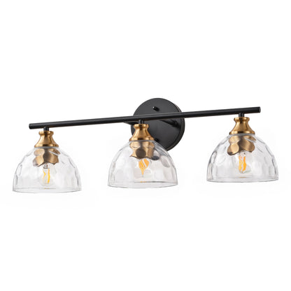 3-Light Matte Black Vanity Light with Textured Glass Shades