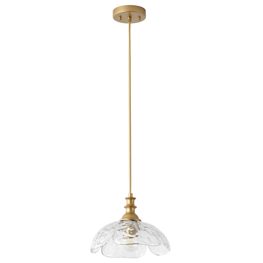 1-Light Clear Flower Glass Pendant Light for Kitchen Island
