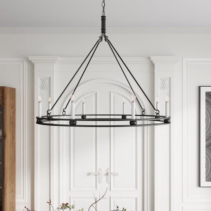 8-Lights Black Large Round Candle Chandelier