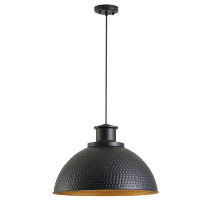 1-Light Black Exterior Gold Interior Bowl Pendant Light
