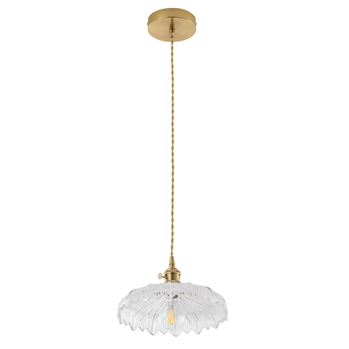 1 Light Gold Glass Pendant Light With Wide Clear Shade For Bedroom Entryway Hallway