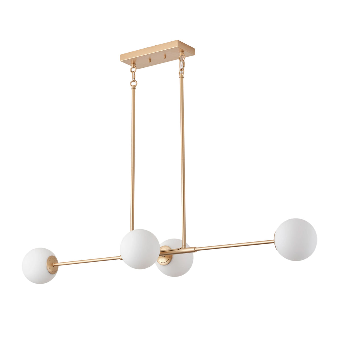 4-Light Gold Linear Chandelier with Opal Glass Globes for Dining Table