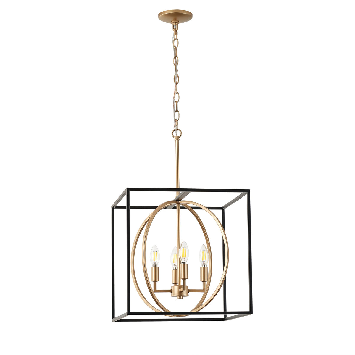 4-Light Farmhouse Pendant Chandelier with Cube Frame