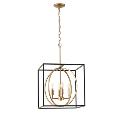 4-Light Farmhouse Pendant Chandelier with Cube Frame