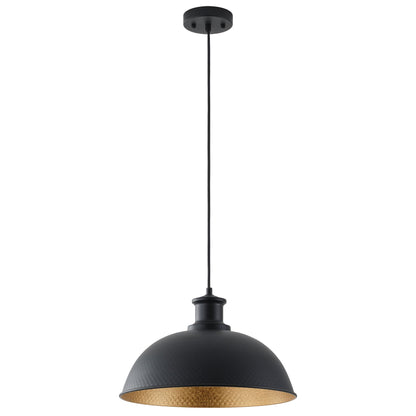 1-Light Black Exterior Gold Interior Bowl Pendant Light